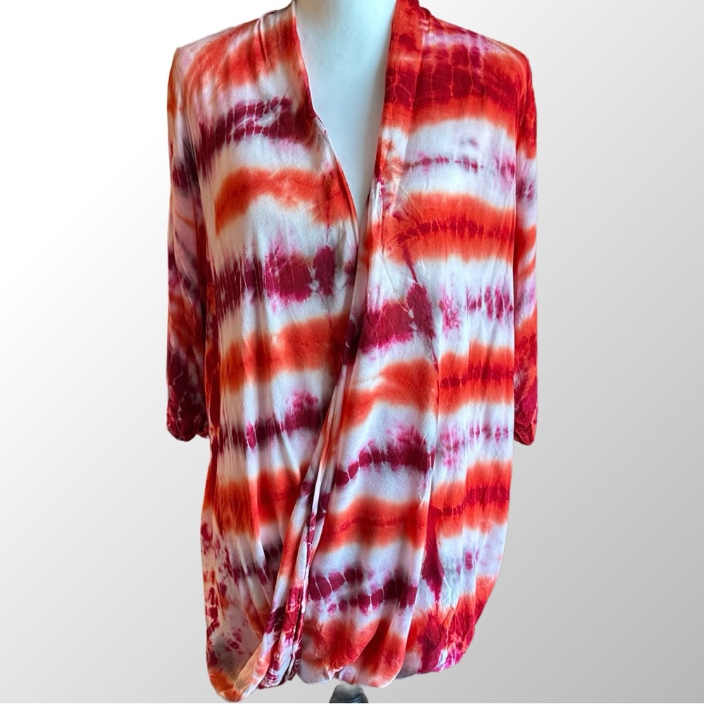 Young Fabulous & Broke Draped Tunic Women Size S Red Tie Dye Surplice Top